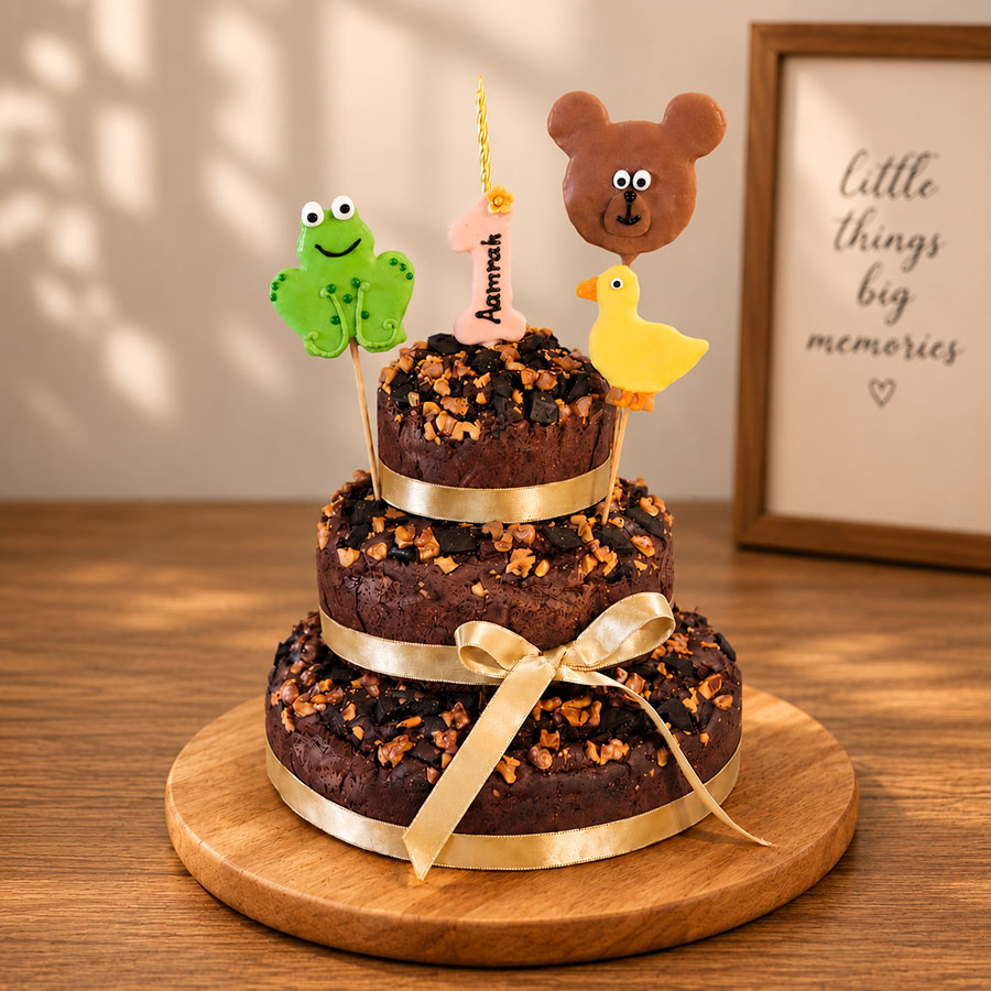 Theme - Animal Friends Tier Cake - Classic Chocolate Walnut Date Sweetened