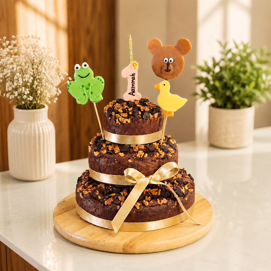 Theme - Animal Friends Tier Cake - Classic Chocolate Walnut Date Sweetened