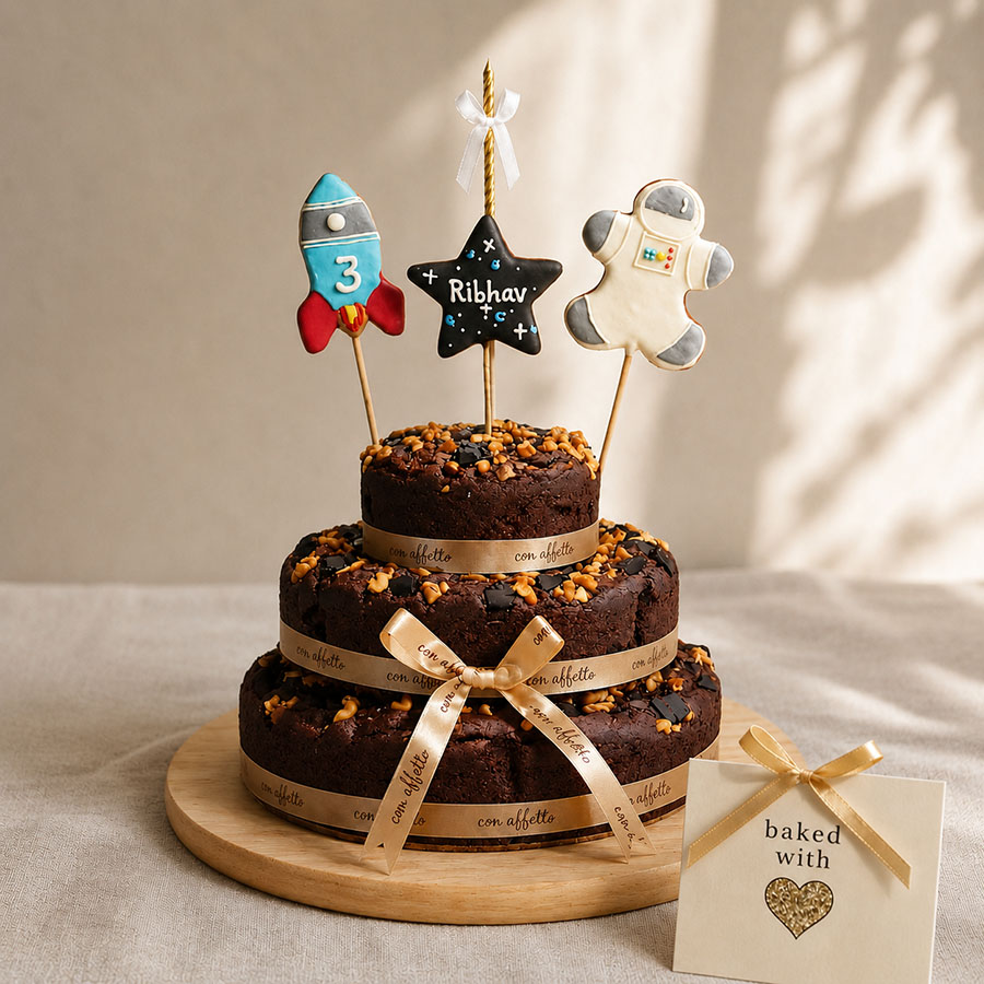 Theme - Space Theme Tier Cake - Classic Chocolate Walnut Date Sweetened