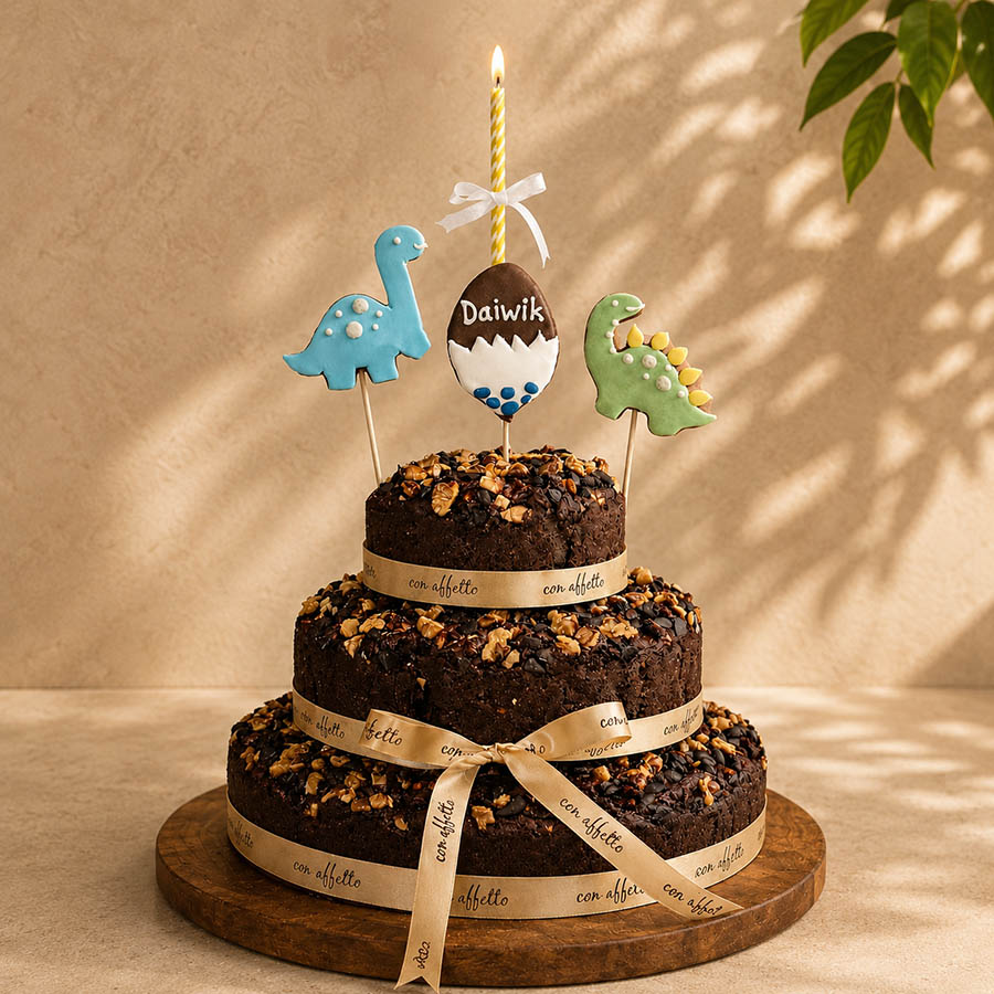 Theme - Dinosaur Tier Cake - Classic Chocolate Walnut Date Sweetened 